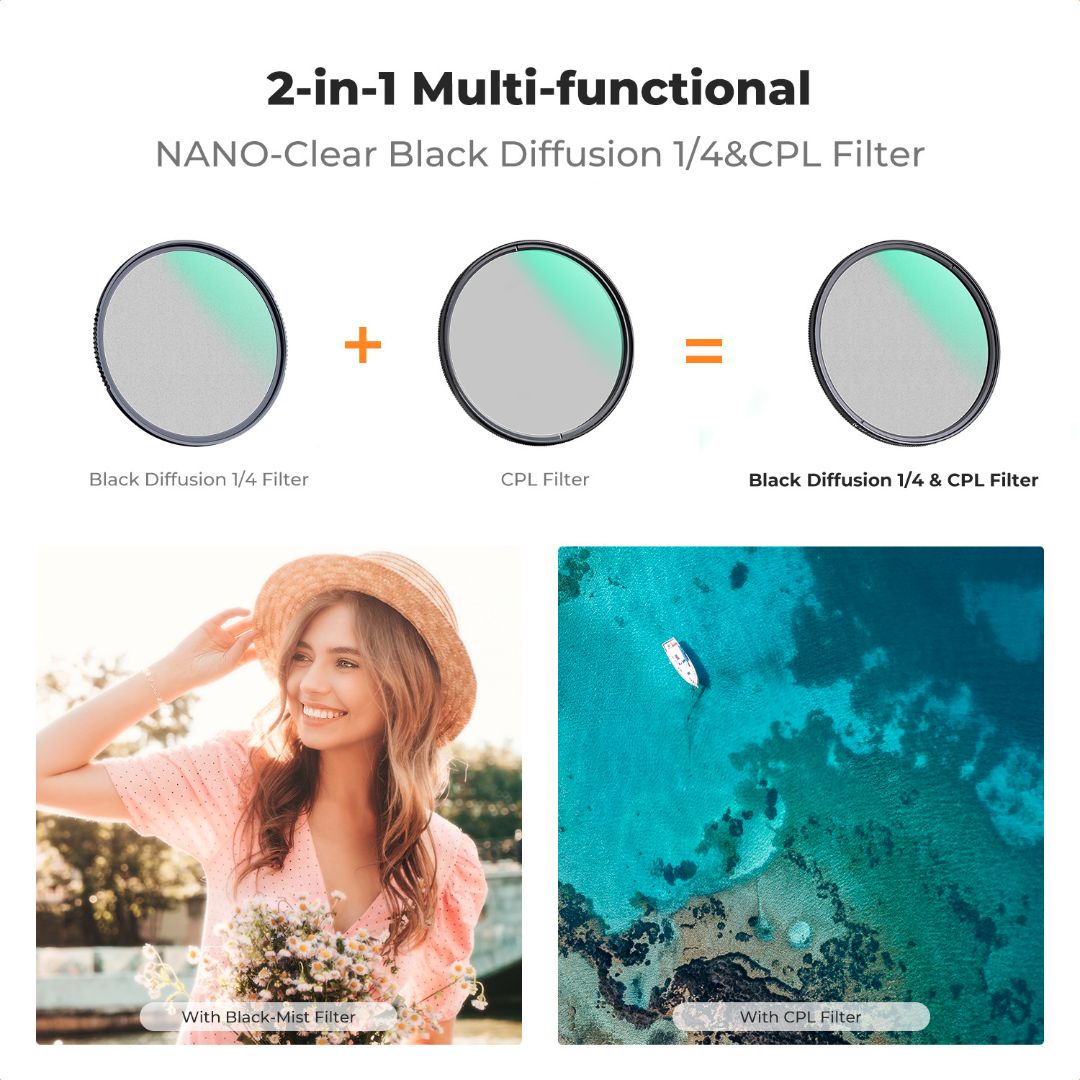 K&F Concept 82mm 1/4 Black Mist Diffusion Filter + CPL Polarizator, C Series KF01.2779 - 2